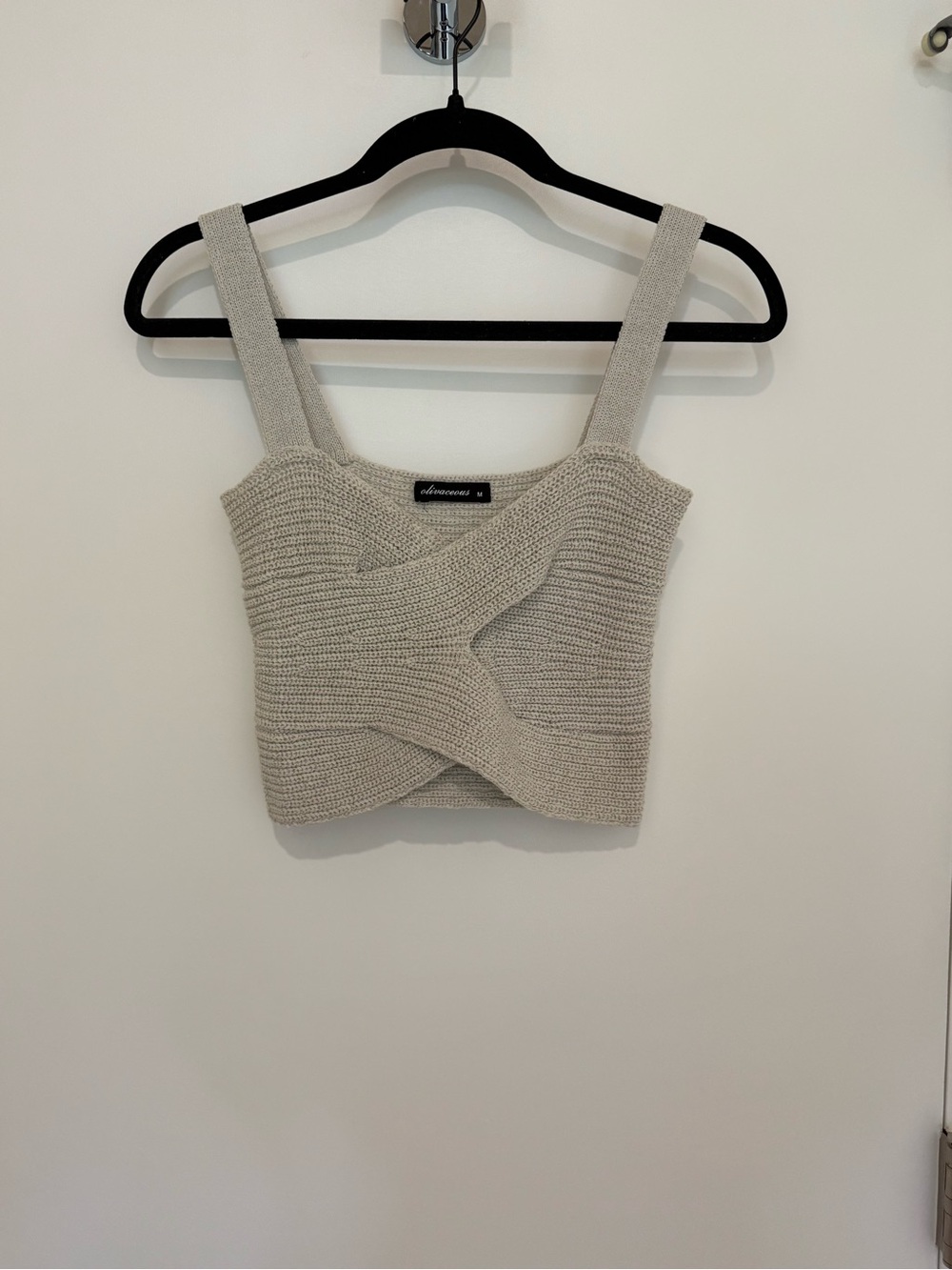 Knitted Beige Crop Tank Top - Unknown Brand